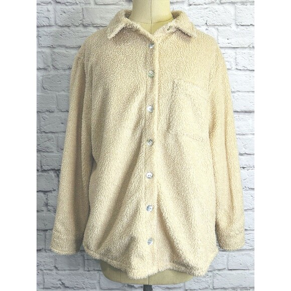 DONNI Womens XS Shacket Teddy Sherpa Button Shirt Jacket‎ Ivory Lined Oversized - Picture 3 of 12